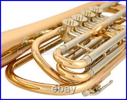 Professional 4 Rotary valves Bass Trumpet Bb horn Gold Brass Bell +Case