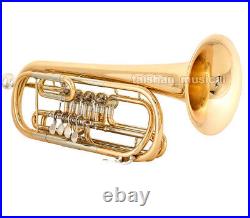 Professional 4 Rotary valves Bass Trumpet Bb horn Gold Brass Bell +Case