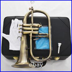 Professional Bb Flugelhorn Antique Horn Monel Valves With 2 Mouth Leather Case