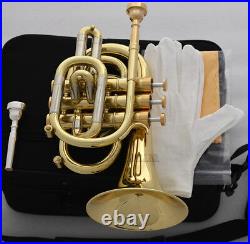 Professional Bb Gold Pocket Trumpet Monel Valves Free 2 Mouthpiece With case