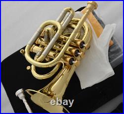 Professional Bb Gold Pocket Trumpet Monel Valves Free 2 Mouthpiece With case