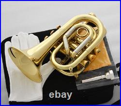 Professional Bb Gold Pocket Trumpet Monel Valves Free 2 Mouthpiece With case