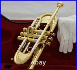 Professional Brass Lacquered Heavy C Trumpet 3 monel piston Bell 5'