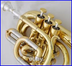 Professional C Key Pocket Trumpet Gold Lacq Cornet Horn Monel Valve New Case