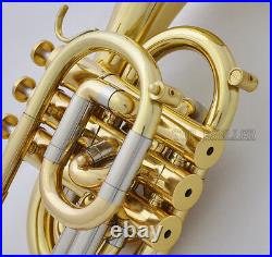 Professional C Key Pocket Trumpet Gold Lacq Cornet Horn Monel Valve New Case