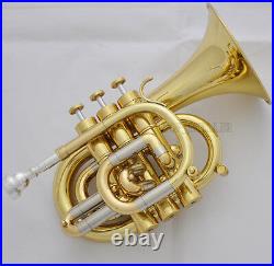 Professional C Key Pocket Trumpet Gold Lacq Cornet Horn Monel Valve New Case