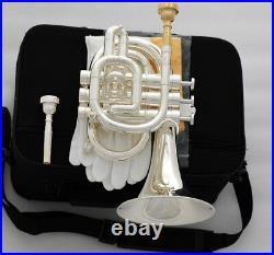 Professional C Key Pocket trumpet Silver Plated Monel Valves +2 Mouthpiece Case