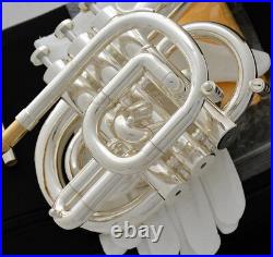 Professional C Key Pocket trumpet Silver Plated Monel Valves +2 Mouthpiece Case