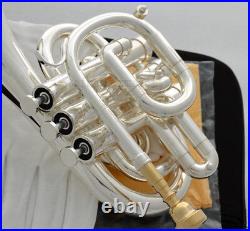 Professional C Key Pocket trumpet Silver Plated Monel Valves +2 Mouthpiece Case