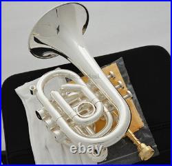 Professional C Key Pocket trumpet Silver Plated Monel Valves +2 Mouthpiece Case