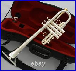 Professional Eb/D Trumpet Silver Horn Monel Valve + Gold Plated Mouth WithCase