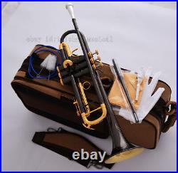 Professional Gold Bell Black nickel Trumpet Horn Monel Turquoise Key 2Mouthpiece