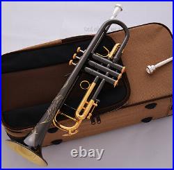 Professional Gold Bell Black nickel Trumpet Horn Monel Turquoise Key 2Mouthpiece