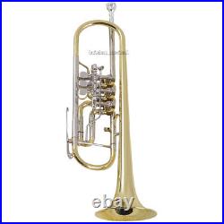 Professional Gold Lacquer Rotary Trumpet Horn Bb 129mm Bell Hard Case