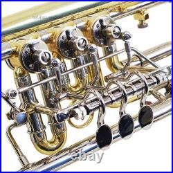 Professional Gold Lacquer Rotary Trumpet Horn Bb 129mm Bell Hard Case