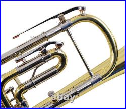 Professional Gold Lacquer Rotary Trumpet Horn Bb 129mm Bell Hard Case