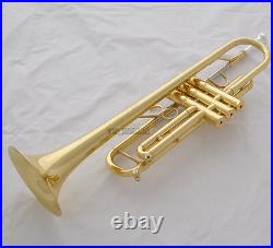 Professional Gold Reverse Leadpipe Trumpet Horn Monel Valve Abalone Key New Case