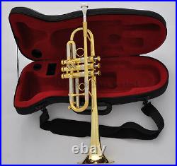 Professional Heavy C key Trumpet horn Gold Finish Monel Valves 5 Bell Hard Case