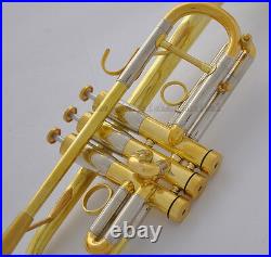 Professional Heavy C key Trumpet horn Gold Finish Monel Valves 5 Bell Hard Case