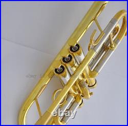 Professional Heavy C key Trumpet horn Gold Finish Monel Valves 5 Bell Hard Case