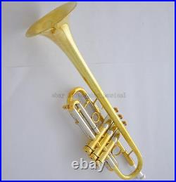 Professional Heavy C key Trumpet horn Gold Finish Monel Valves 5 Bell Hard Case