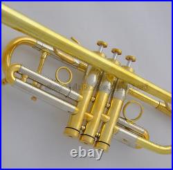 Professional Heavy C key Trumpet horn Gold Finish Monel Valves 5 Bell Hard Case