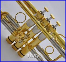 Professional Heavy C key Trumpet horn Gold Finish Monel Valves 5 Bell Hard Case