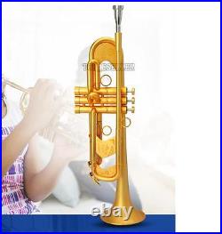 Professional New Heavy Trumpet Horn Satin Gold Finish Monel Valve With Case