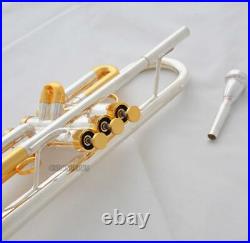 Professional Silver Gold Bb Trumpet Horn Monel Valves With Hard Case Free ship