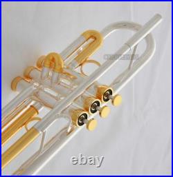 Professional Silver Gold Bb Trumpet Horn Monel Valves With Hard Case Free ship