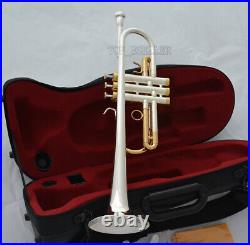 Professional Silver Gold Plated C Trumpet Horn Monel Valve Spain Design WithCase