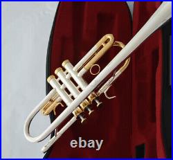 Professional Silver Gold Plated C Trumpet Horn Monel Valve Spain Design WithCase