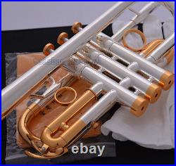 Professional Silver Gold Plated Eb/D Trumpet Horn Monel Valve 7C + 5C Mouthpiece