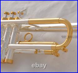 Professional Silver Gold Plated Trumpet B-Flat horn With Monel valves Hard Case