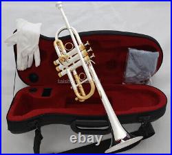 Professional Silver Gold Trumpet C Key Horn With Case Free shipping