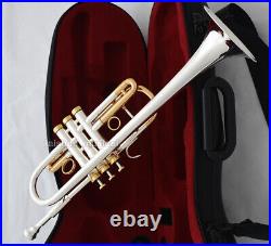 Professional Silver Gold Trumpet C Key Horn With Case Free shipping