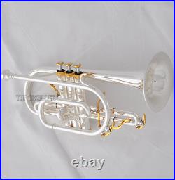 Professional Silver Plated Cornet horn B-flat Double triggers Trumpet With Case