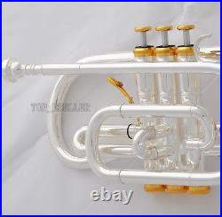 Professional Silver Plated Cornet horn B-flat Double triggers Trumpet With Case