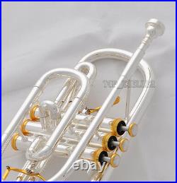 Professional Silver Plated Cornet horn B-flat Double triggers Trumpet With Case