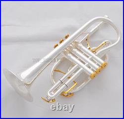 Professional Silver Plated Cornet horn B-flat Double triggers Trumpet With Case