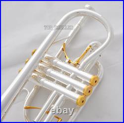 Professional Silver Plated Cornet horn B-flat Double triggers Trumpet With Case