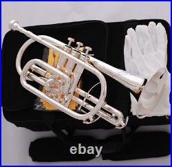 Professional Silver Plated Double Trigger Cornet Horn B-Flat Monel Valve WithCase