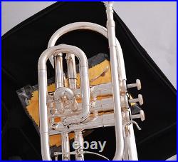 Professional Silver Plated Double Trigger Cornet Horn B-Flat Monel Valve WithCase