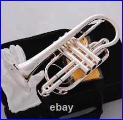 Professional Silver Plated Double Trigger Cornet Horn B-Flat Monel Valve WithCase