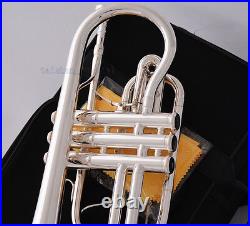 Professional Silver Plated Double Trigger Cornet Horn B-Flat Monel Valve WithCase