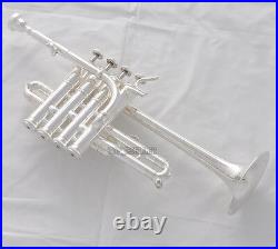 Professional Silver Plated Piccolo Trumpet Bb/A horn 4 Monel valves With Case