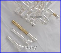 Professional Silver Plated Piccolo Trumpet Bb/A horn 4 Monel valves With Case