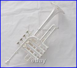 Professional Silver Plated Piccolo Trumpet Bb/A horn 4 Monel valves With Case