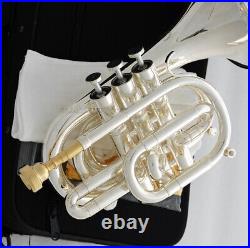 Professional Silver Plated Pocket Trumpet Bb Key Monel Valves Free 2 Mouthpiece