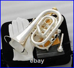 Professional Silver Plated Pocket Trumpet Bb Key Monel Valves Free 2 Mouthpiece